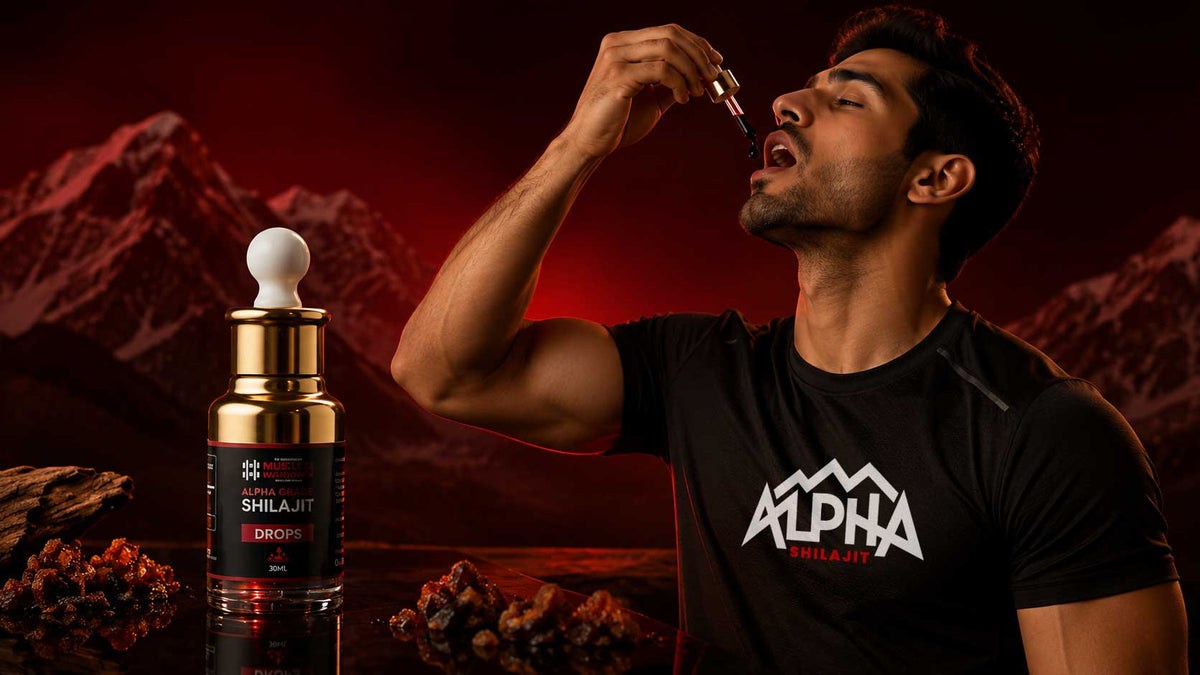Male dropping Shilajit resin drops into mouth