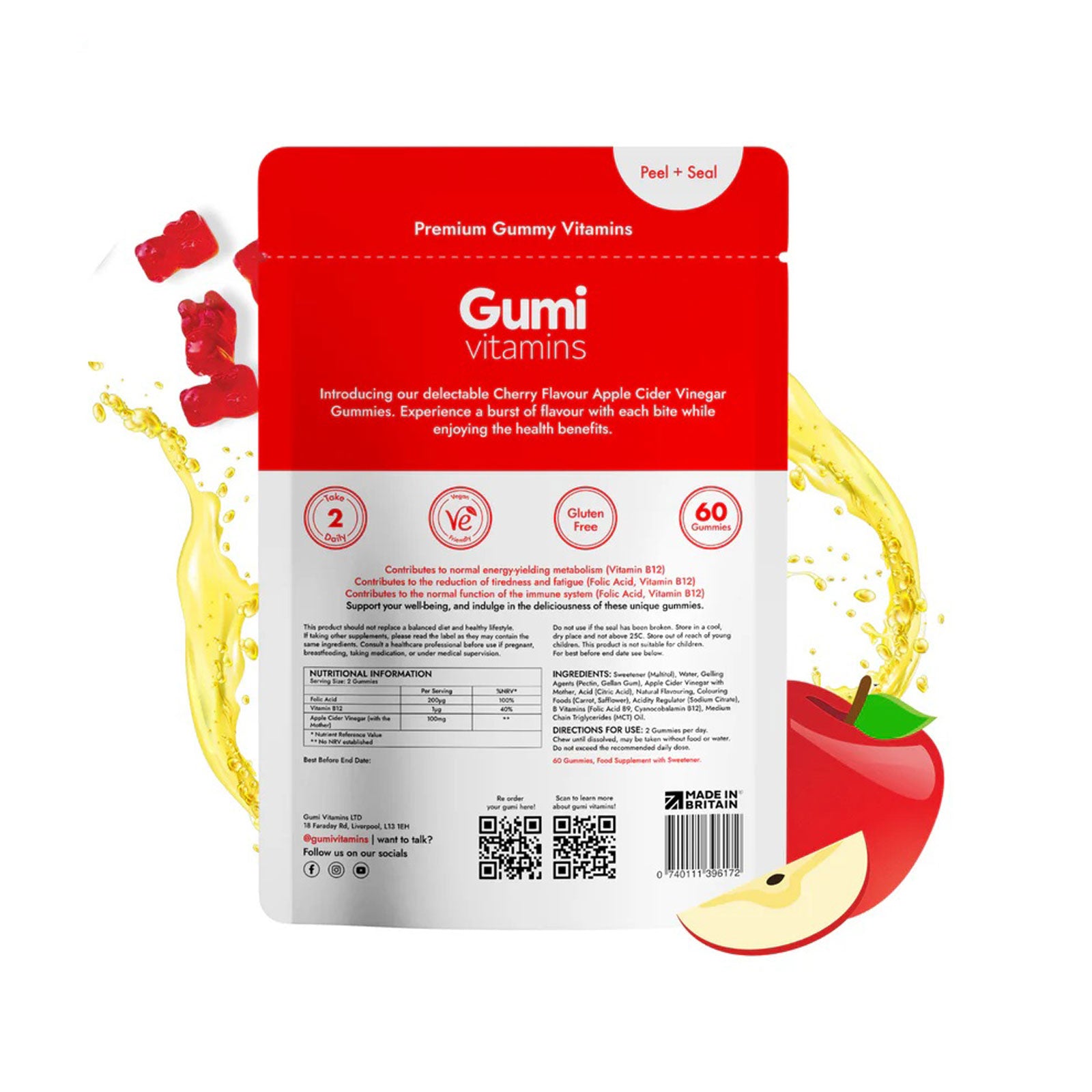 Gumi Vitamins Detox apple cider vinegar gummies product features graphic