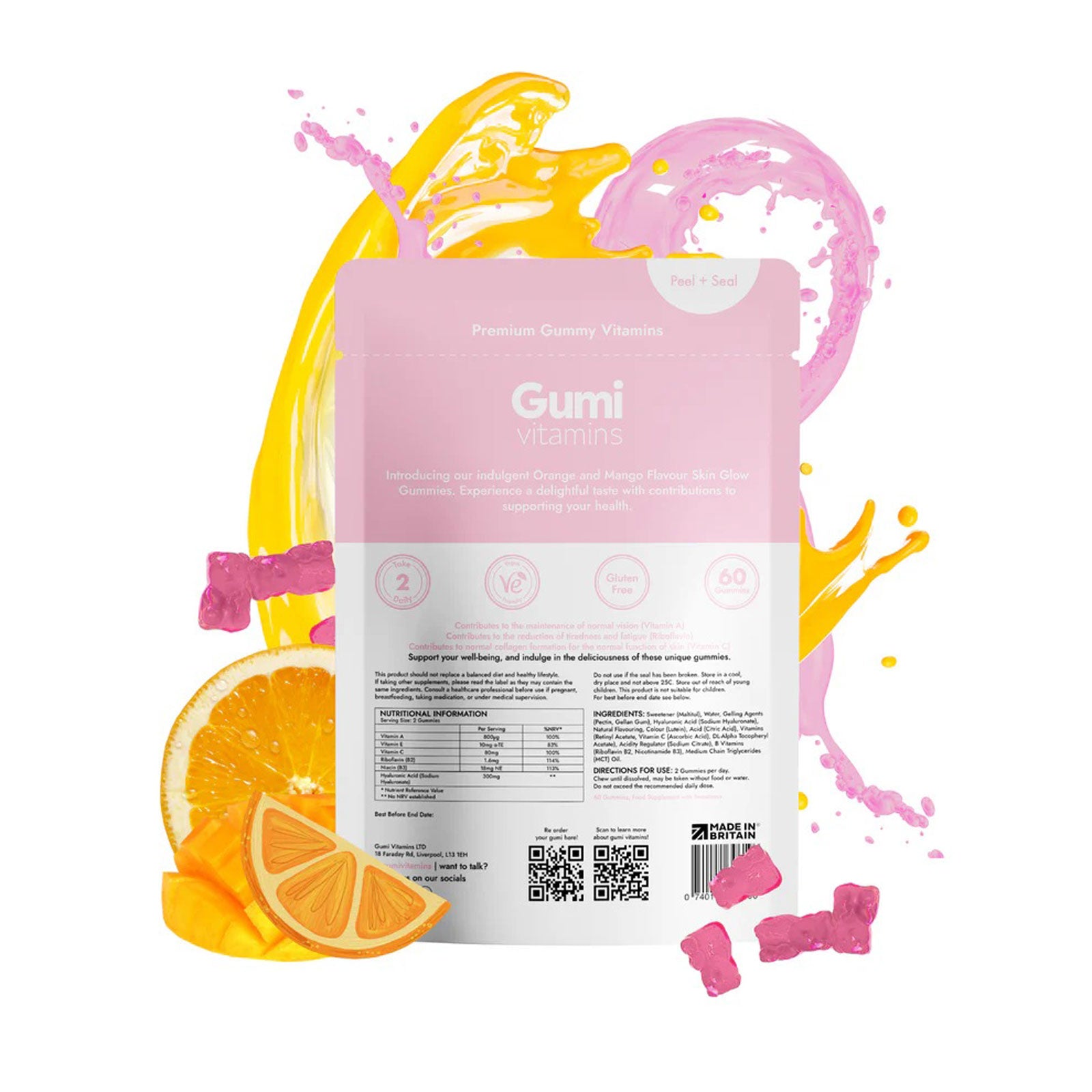 Gumi Vitamins Glow skin glow gummies product features graphic