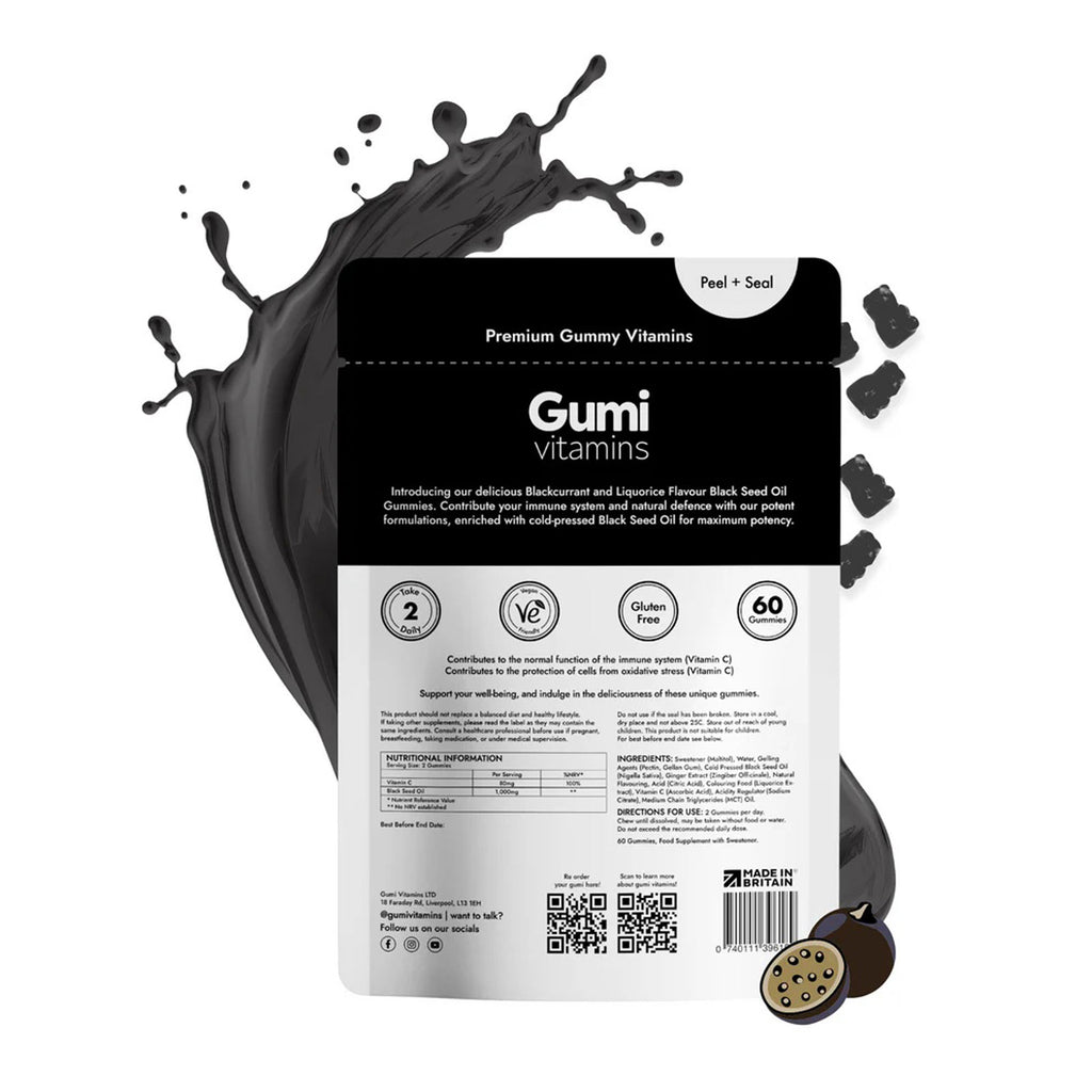 Gumi Vitamins Heal black seed oil gummies product features graphic