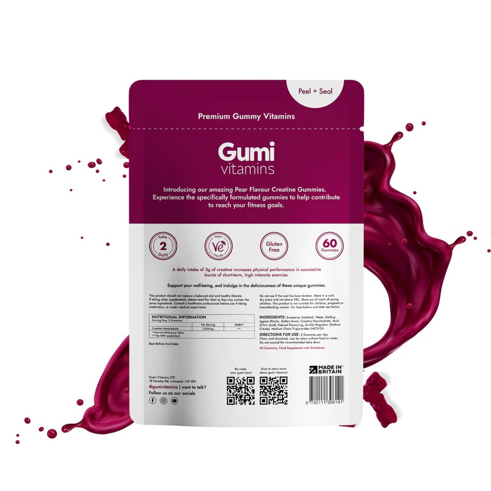 Gumi Vitamins Power creatine gummies product features graphic