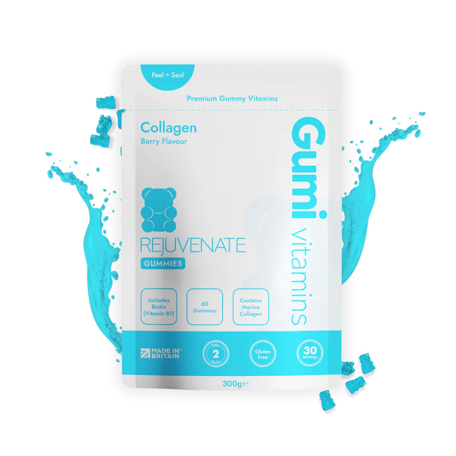 Gumi Vitamins Rejuvenate collagen ingredients and benefits information graphic